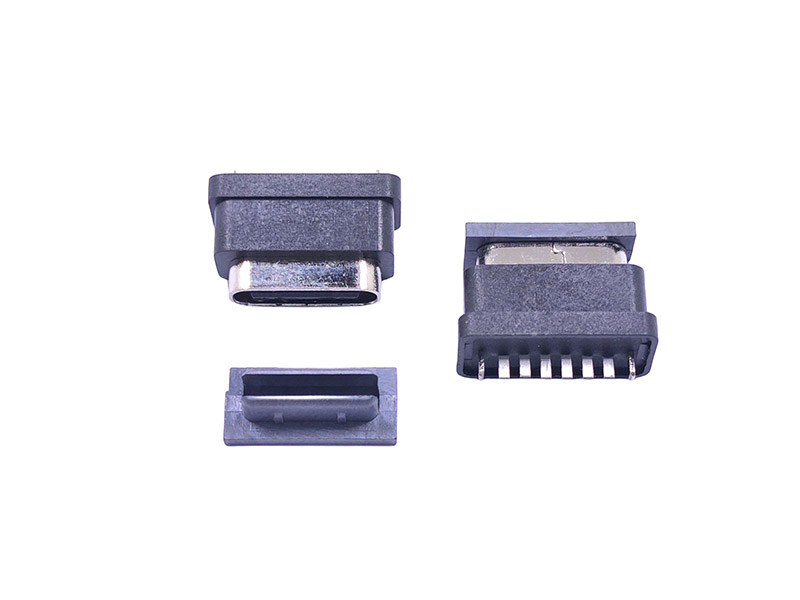 TYPE-C 6P防水母座 180度直立式DIP H=6.8mm E款